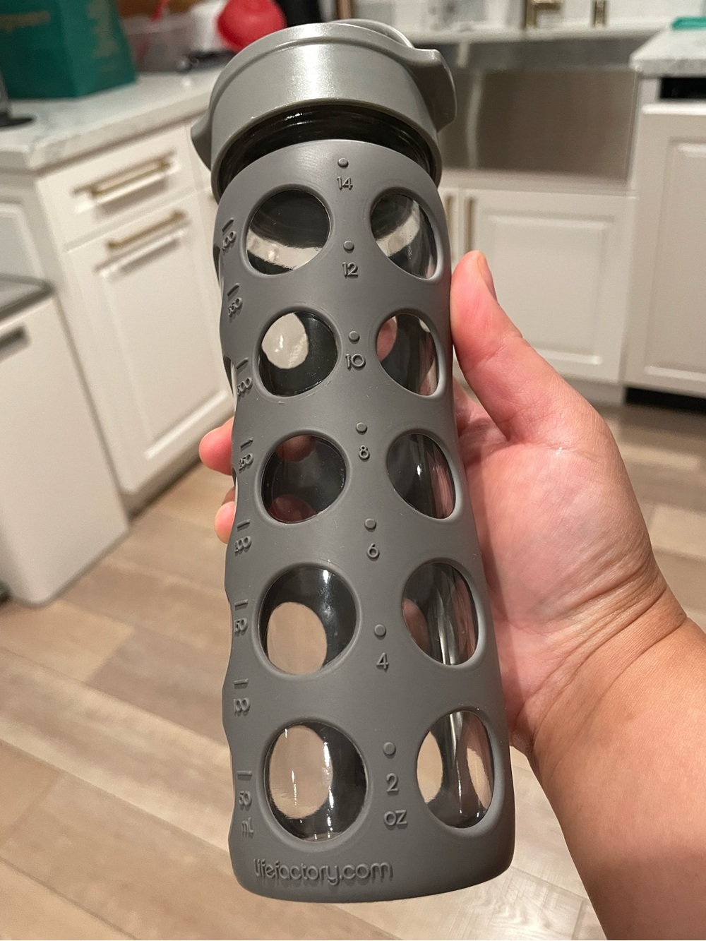 Lifefactory Gray Glass Water Bottle with Protective Sleeve, 400ml